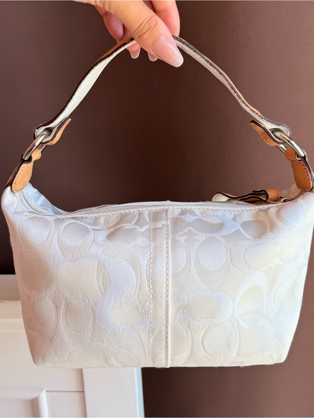 Vintage Coach optic white monogram mini hobo bag